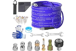 YETIANICAL NIFUAL 100FT Sewer Jetter Kit for Pressure Washer, 5800PSI Drain Cleaner Hose 1/4 Inch NPT Corner, Rotating and Button Hose Sewer Jetting Nozzle Waterproof Tape Pearl Corsage Pin Spanner Glove