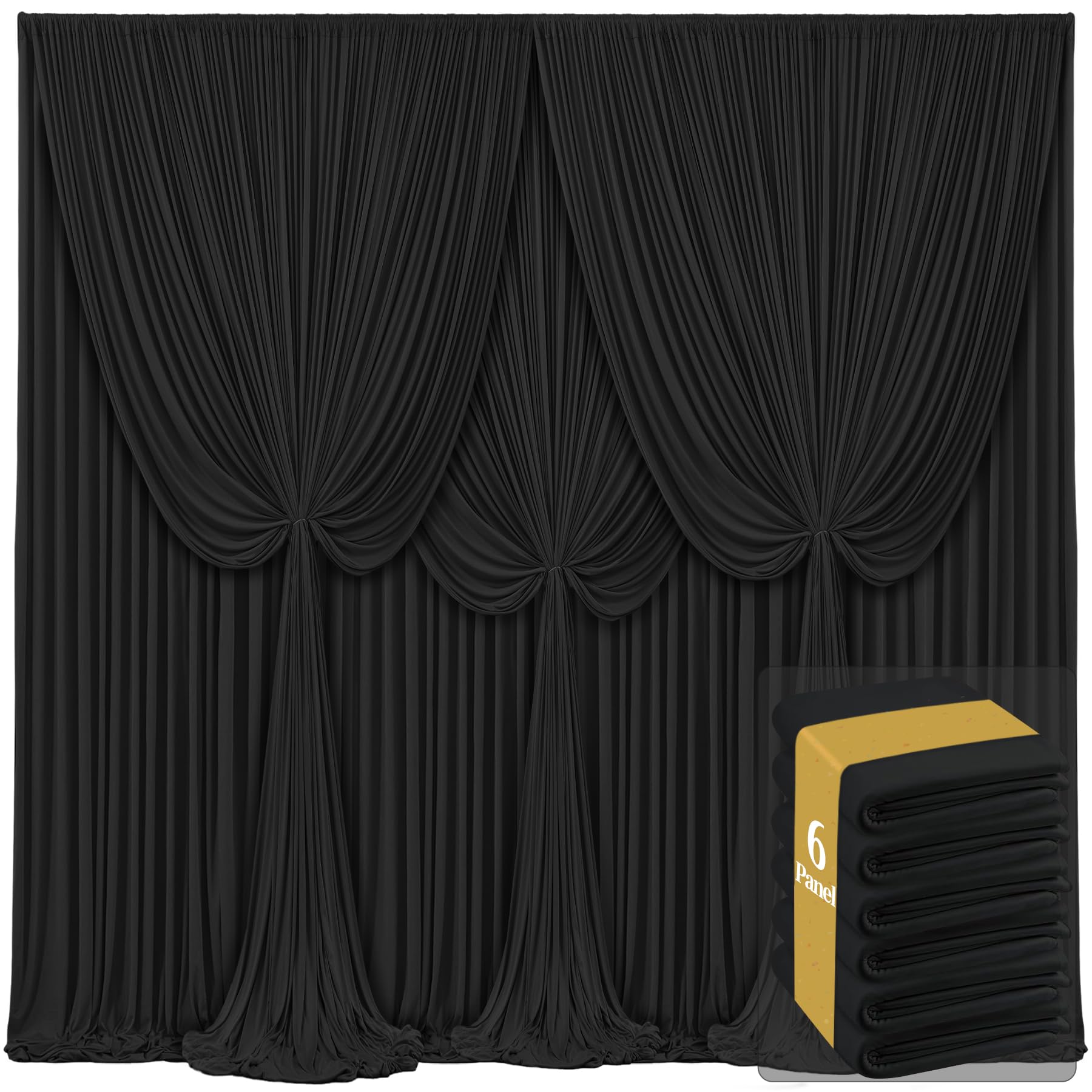 6 Panels Black Backdrop Curtains for Wedding Party
