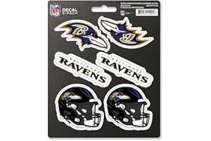 FANMATS 39517 NFL - Baltimore Ravens Decal 6-pk - Works On Hard Surfaces - for Homes, Cars, Trucks, SUVs, Personal Items, Laptops, Cell Phones | White | 5” x 6.25” | 6 Various Logos/Wordmark