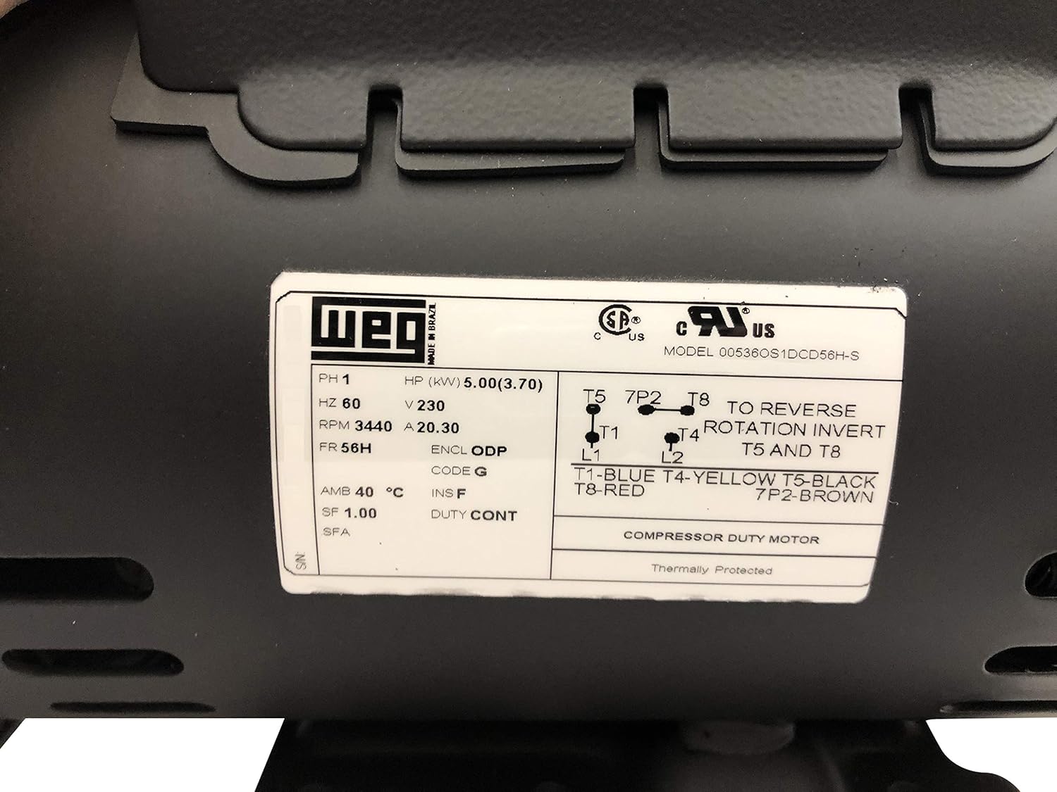 New 5HP Electric Motor for air Compressor 56 Frame 3440 RPM 5/8" Shaft 20.3 AMP 230 Volt - - 