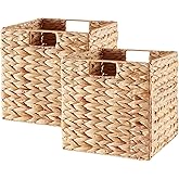 Vagusicc Storage Basket, Set of 2 Hand-woven Water Hyacinth Storage Baskets, Foldable Wicker Storage Basket 13 Inch Cube Storage Bins for Shelves Organizer Square Shelf Baskets, 13''x13''x13''