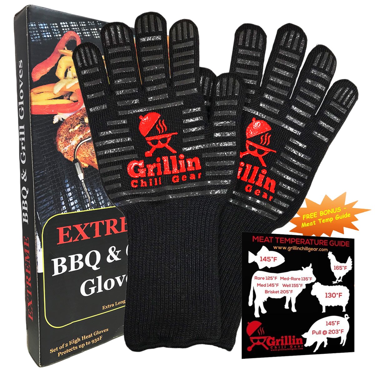 Heat Resistant Grill Bbq Gloves Heavy Duty Non Slip Silicone Barbecue