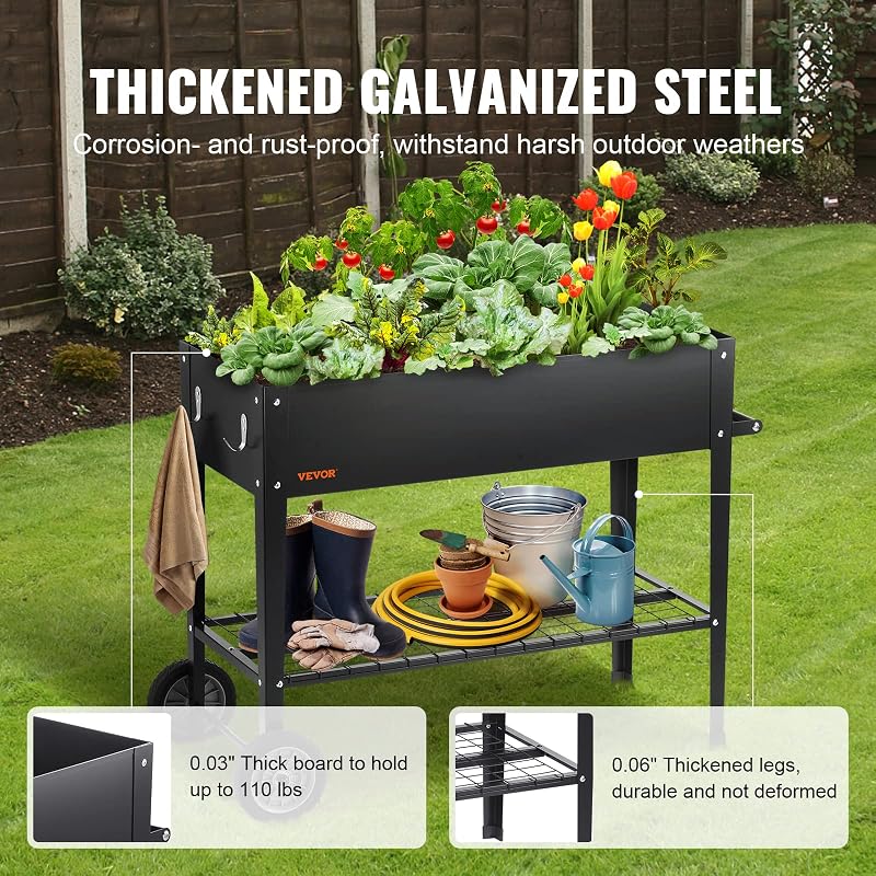 Jardinière 108x49,5x80 cm Lit de Jardin Surélevé en Métal Galvanisé Bac de Plantation avec Pieds pour Cultiver des Fleurs Végétaux Herbes Plantes Grasses dans Jardin Terrasse Patio Balcon Argent