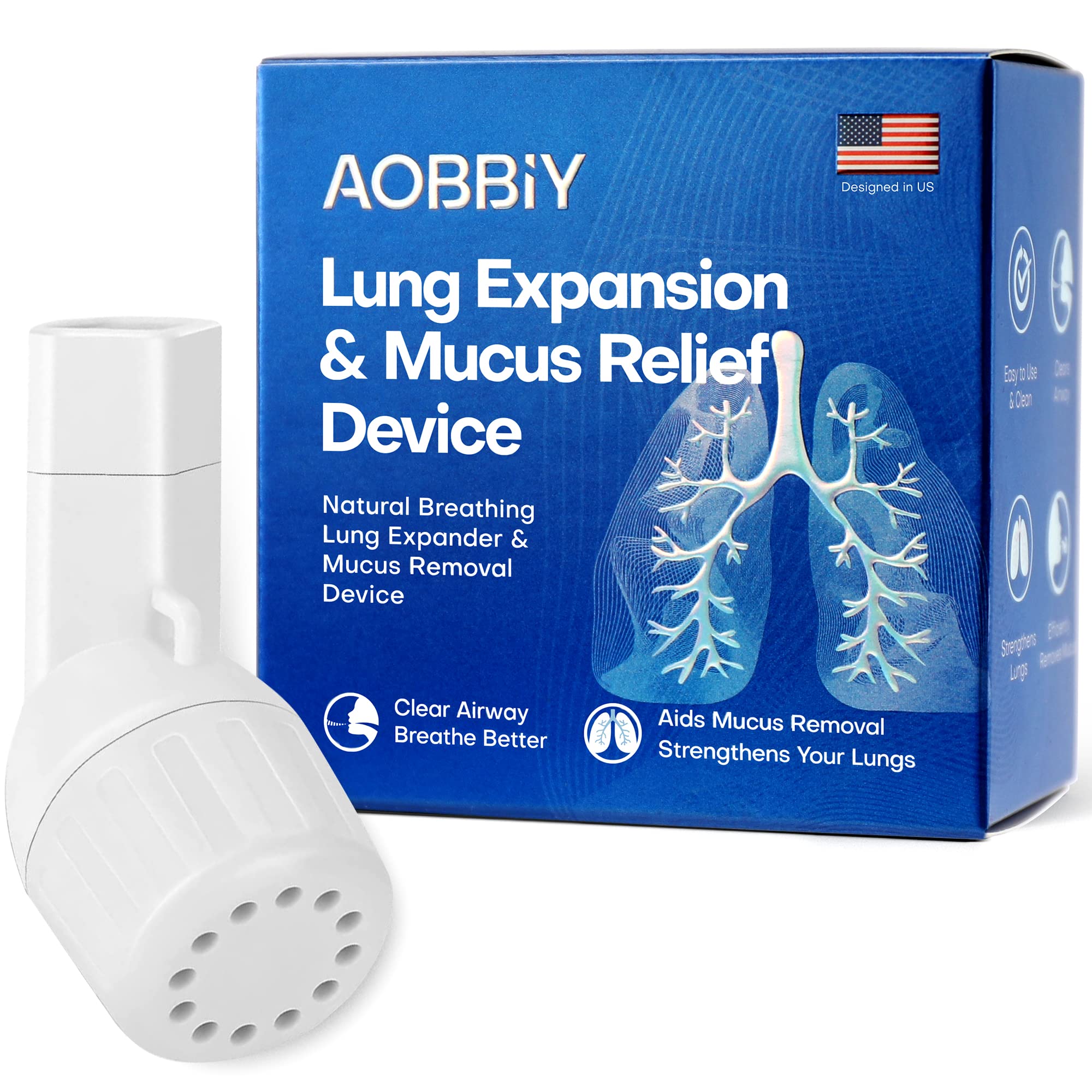 Aobbiy Lung Expansion, Mucus Relief Device, Hand-Held Breathing Trainers - OPEP Therapy, Drug-Free - Helps Open Airways, Remove Mucus Effectively. Stronger & Healthier Lungs and Airway, Easy to Use