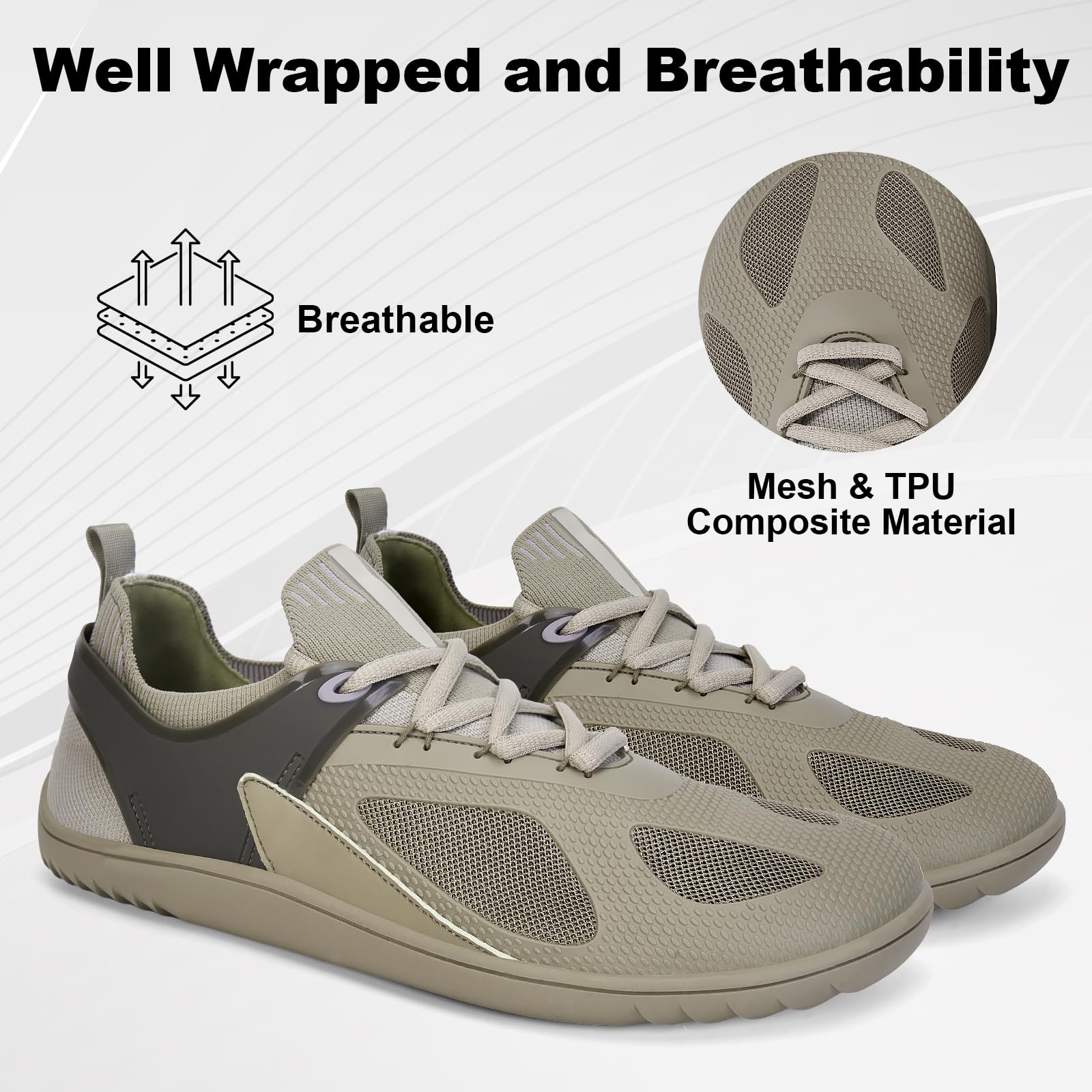 HiGropcore Barefoot Shoes for Men Wide Toe Box Zero Drop Arch Support Minimalist Gym Shoes Fashion Deadlift Cross Training Sneakers Green
