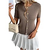 MakeMeChic Women's Cable Knit Short Sleeve Cardigans Vintage Button Down Sweaters Casual Going Out Tops