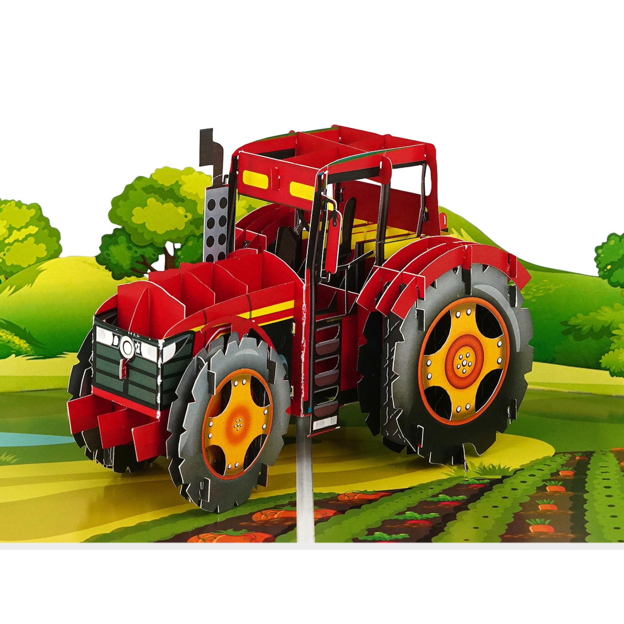 Cardology - Red Tractor Pop-Up Card | 3D Birthday Greetings for Kids, Fathers Day, Retirement or Congratulations