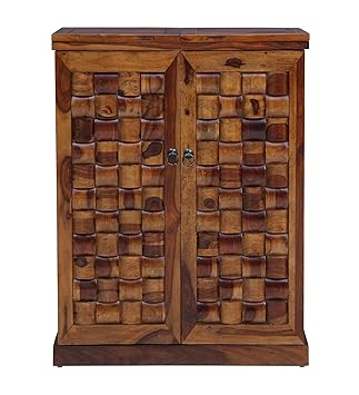 Made Wood Sheesham wood Wine Cabinet in Provincial Teak Finish (Brown)