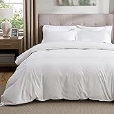 Bedsure Luxury Hotel Duvet Cover Queen Size, 100% White Cotton Rope Weave Bedding Set, Includes 1 Duvet Cover 90x90 Inches with Hidden Zipper & 2 Pillow Shams, Comforter Sold Separately
