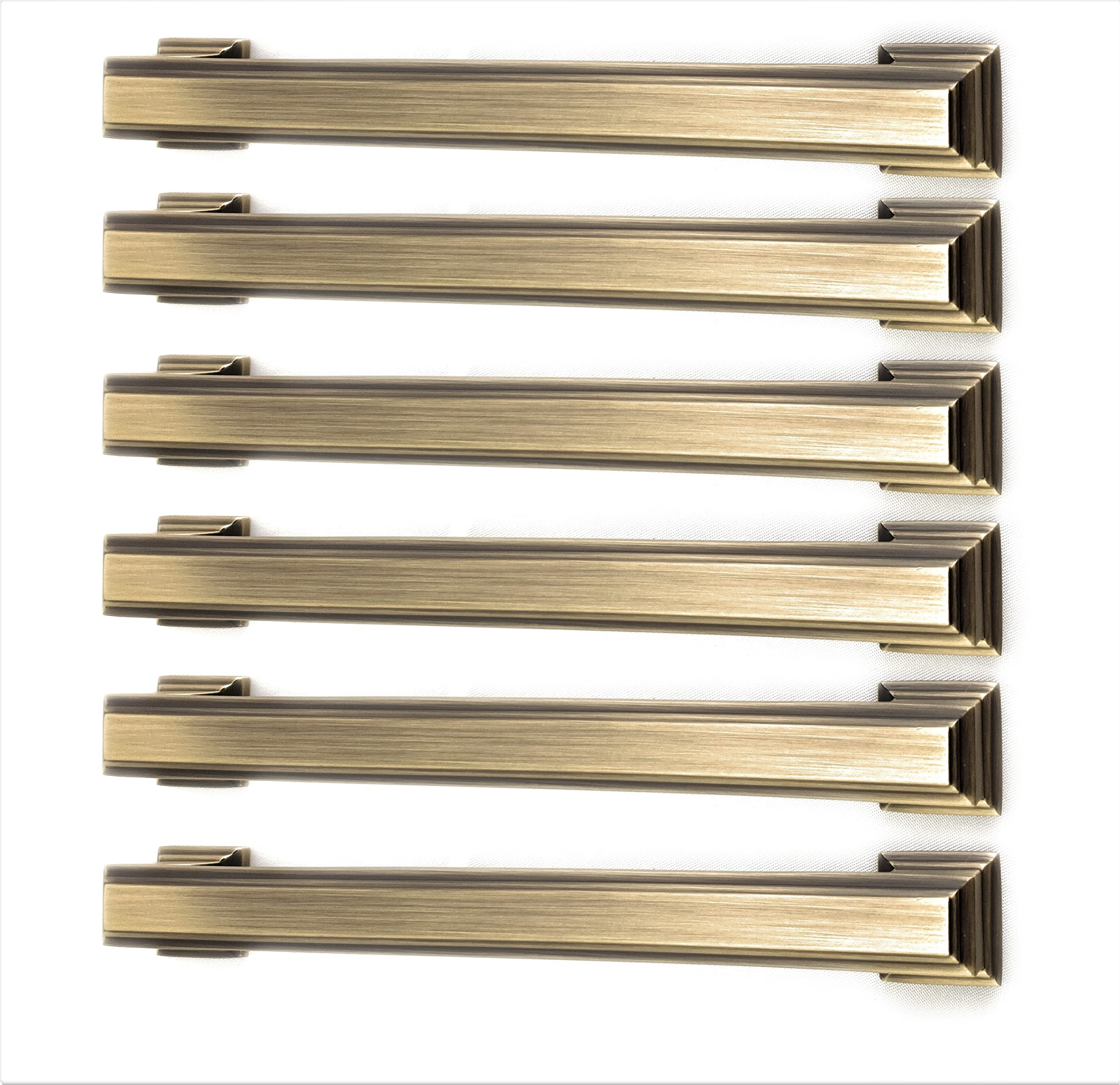 Set of 6 Art Deco Style Cabinet Handles, Boss Bar Bow Pulls128mm Matt Antique Brass Finish for Kitchen Cupboard & General Furniture by French Furniture Fittings