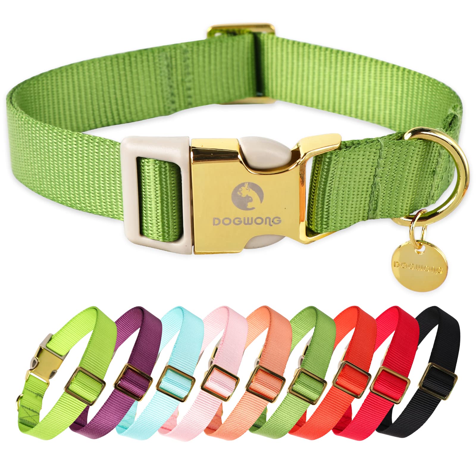 DOGWONG Nylon Dog Collar, Green Pet Collar Durable Adjustable Dog Collar for Large Dogs, XL (40.7cm-60cm)