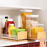 Bamboo Pull Out Spice Rack Organizer for Cabinet, 9"W x 10.6"D x 4.8"H Low Profile Vertical Organization with 2 Slide Out Drawers(4.3"w), Kitchen Storage for Spice Jars &amp; Pantry Essentials, Natural