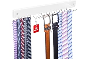 OTECKK Tie Rack Wall Mounted, Belt Rack Tie Organizer for Men with 20 Storage Hooks, Non Slip 180 Degree Rotating Tie Holder Belt Hanger for Closet/Wall Mount