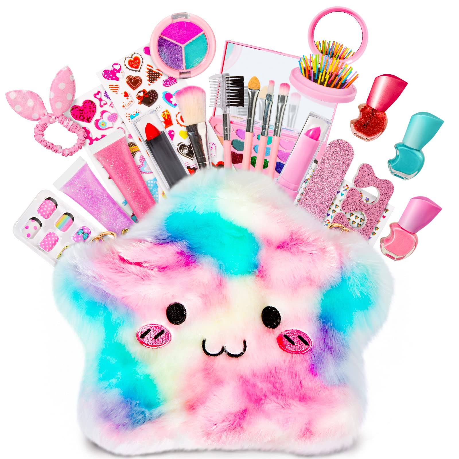HOMCENT Kids Makeup Set for Girls, Washable Cosmetics Kit, Real Makeup Toys for Children 4 5 6 7 8 9 10 Years Old