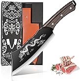 PLYS Meat Cleaver Knife 8", Dragon Butcher Knife, High Carbon Steel Kitchen Knife with Leather Sheath, Razor Sharp Chopper for Kitchen Outdoor Camping BBQ, Gift for Man and Women,Valentine's Day gifts