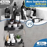 GRICOL Shower Corner Shelf No Drilling with Adhesive 2 Tiers 4 Hooks Black view 2