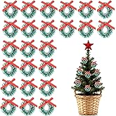 24PCS Mini Christmas Wreaths for Cabinets,1 Inch Miniature Dollhouse Wreath for Crafts,Hanging Small Christmas Tree Wreath Ornaments with Red Bows,Tiny Xmas Wreaths Candle Rings for Holiday Decoration