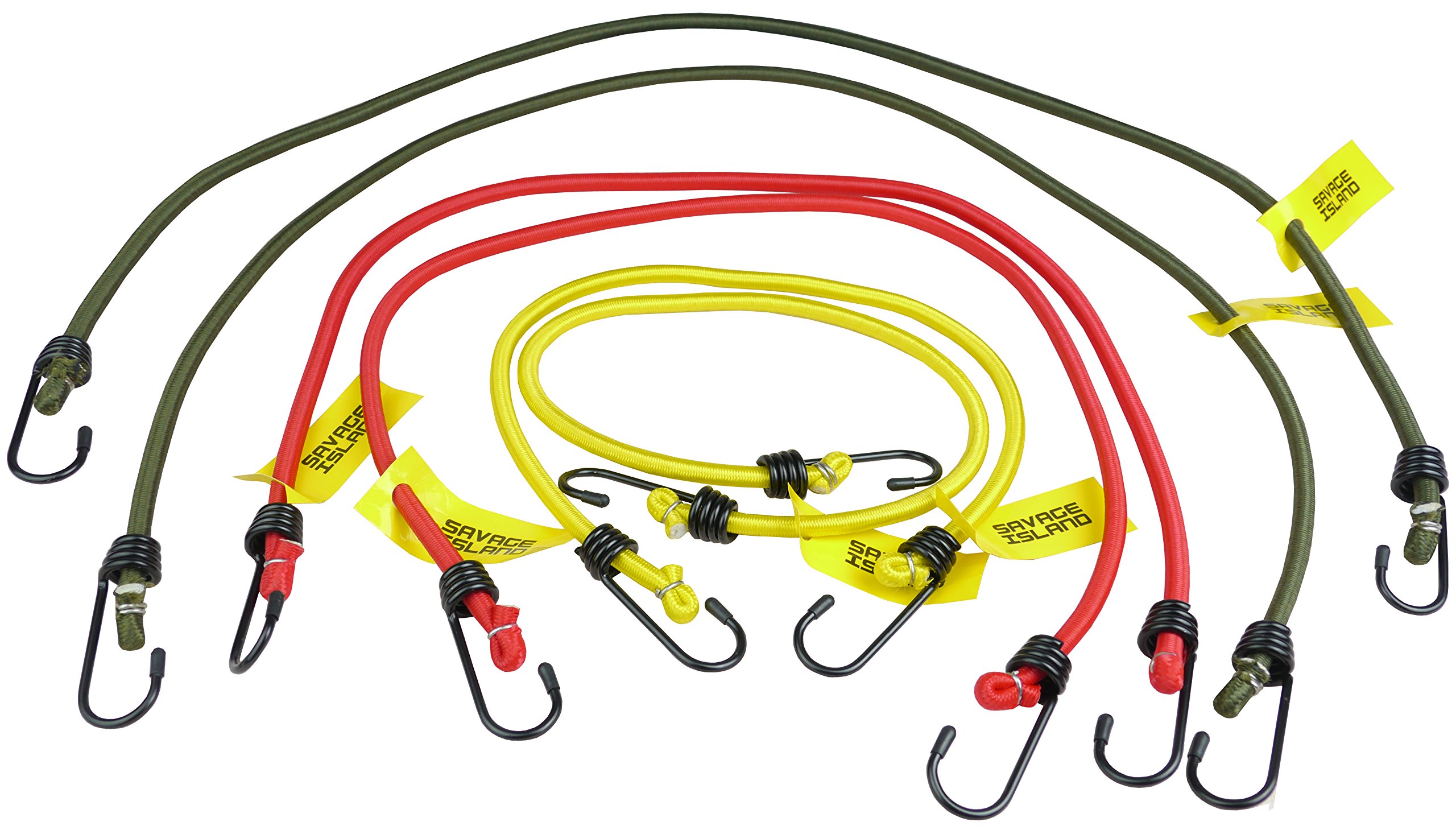 Savage Island Heavy Duty Elastic Military Bungee Cords Variety Pack - 2 x 60 cm, 2 x 80 cm and 2 x 100 cm (6 Piece)