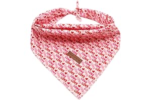 Elegant little tail Dog Bandana, Valentine's Day 1PC Washable Dog Scarf Female or Male Square Dog Bib Kerchief Scarf Adjustable Pet Bandana for Medium Large Dogs