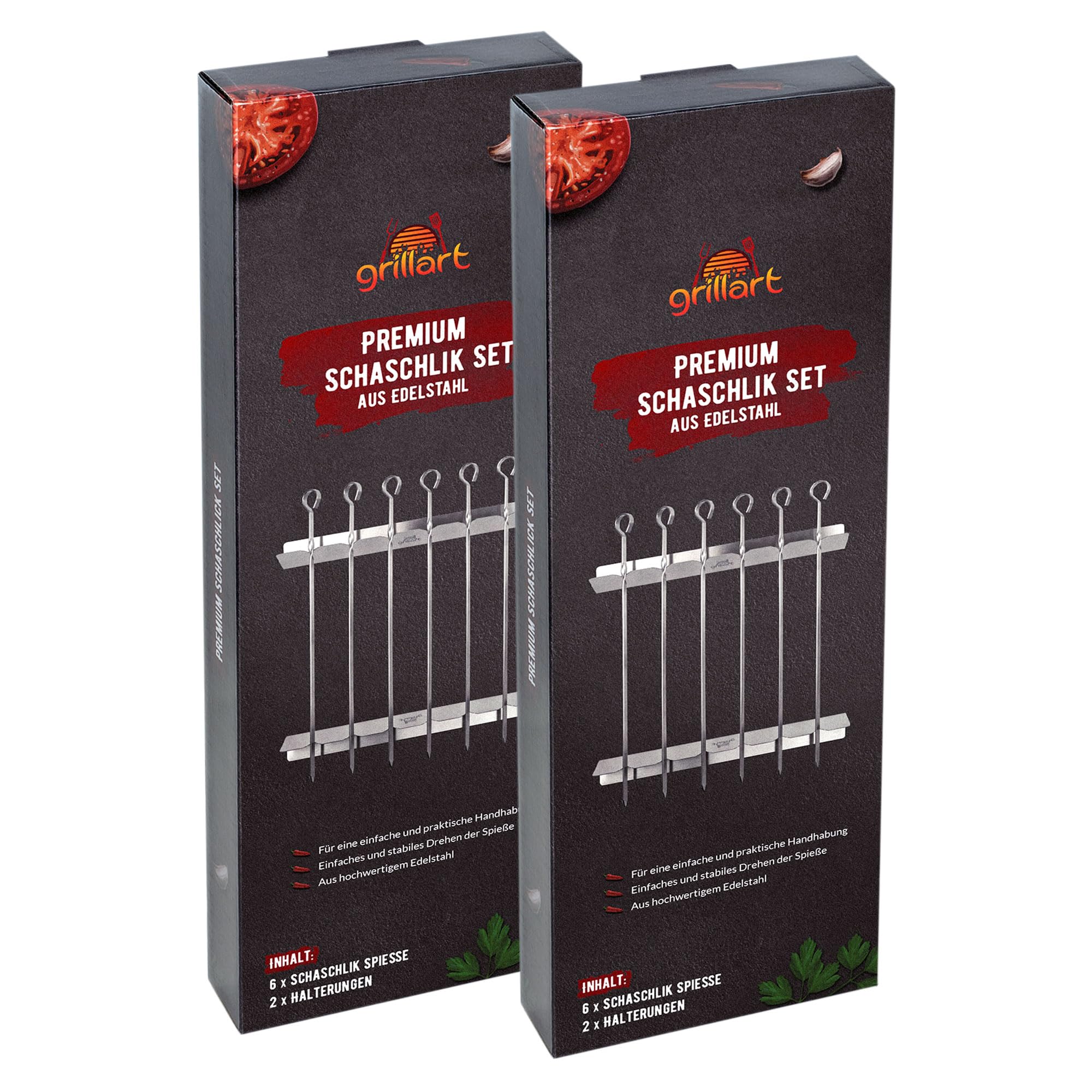 grillart® Premium kebab skewers made of stainless steel with frame, high-quality barbecue skewers for the grill with 360° rotation function for even preparation (double pack - kebab set)