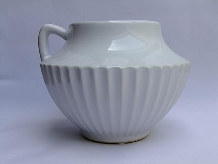 White Grecian Style Ceramic Flower Vase Jug Gloss Glazed