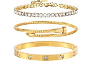 Ntutrxk Gold Bracelets for Women-4Pcs/3Pcs,18K Gold Plated Bangle Tennis Bracelets Stack Set for Women Trendy Non Tarnish Stainless Steel Gold Bangles Accessories Designer Jewelry
