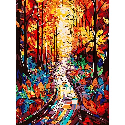 AIRDEA Vibrant Forest Paint by Numbers for Adults, Path Painting by Numbers for Adults, DIY Acrylic Pigment Drawing Paintwork Arts and Crafts Painting Kit for Home Wall Decor 12x16 inch (No Frame)