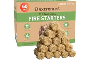 Dextreme Fire Starter (60 PCS) Natural Fire Starters for Campfire, Charcoal Starter, Fireplace, Wood Stove, BBQ, Chimney, Fire Pit, and Grill | All Weather, Odorless, Non-Toxic, w/10 Min Burning Time