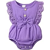 CVXV Infant Baby Girl Summer Bubble Romper Ruffle Lace Short Sleeve One-Pieces Bodysuits 0-18 Months