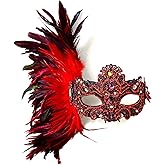 STORM BUY Women's Masquerade Feather Mask Venetian Halloween Wedding Mardi Gras Costumes Party Ball Prom Masks For Adult
