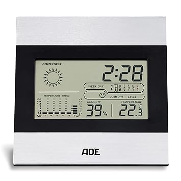ADE Digitale Wetterstation WS 1815 (Anzeige von Temperatur, Luftfeuchtigkeit, Wettervorhersage, Uhrzeit, mit LCD-Display) sch