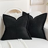 HAUSSY Black Throw Pillow Covers 20x20 Inch Set of 2,Soft Solid Corduroy Striped/Wide Bordered,Square Decorative Cushion Case,Spring Home Decorations for Couch,Bed