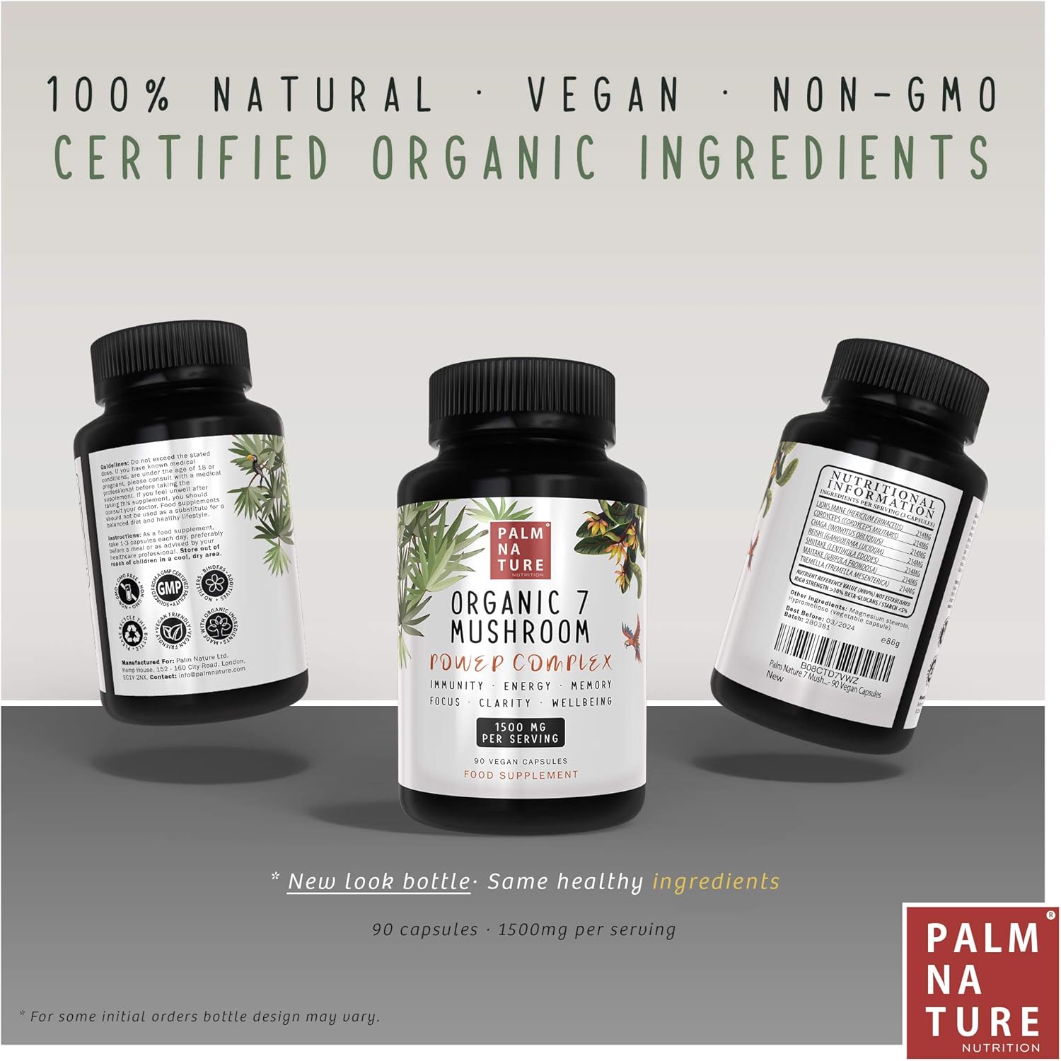 Palm Nature 7 Mushroom Complex, High Strength Extracts Not Powders, 30% Beta-Glucans, 90 Capsules, 1500mg Per Serving - Image 3