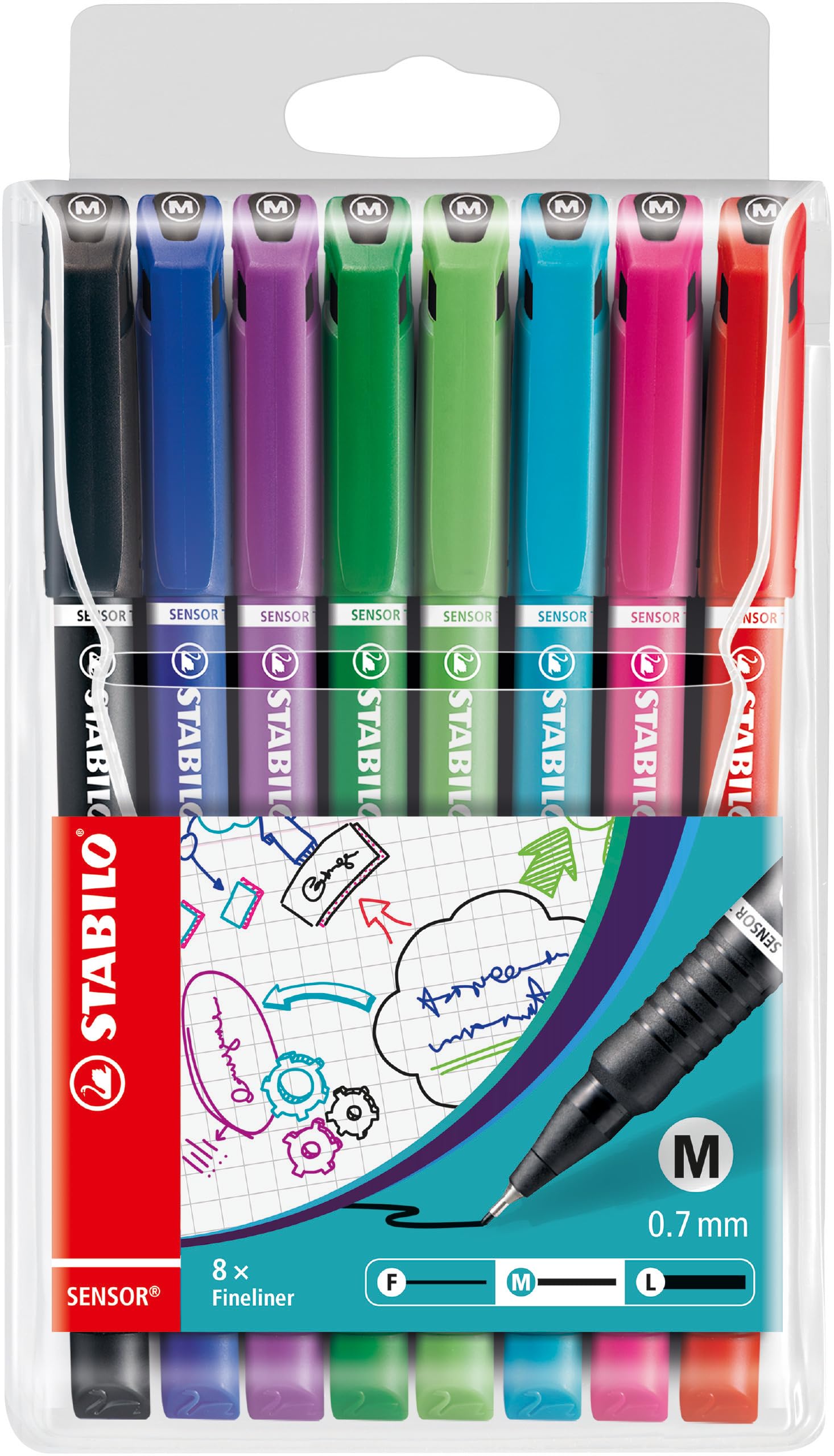 Fineliner - STABILO SENSOR M - Wallet of 8 - Assorted Colours