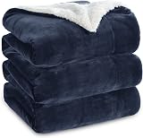 Bedsure Sherpa Fleece Throw Blanket Queen Navy 220x240cm Reversible