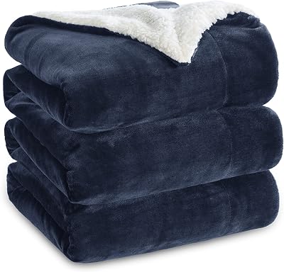 Bedsure Sherpa Fleece Throw Blanket Queen Navy 220x240cm Reversible