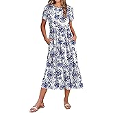 Zeagoo Women Summer Midi A Line Dress Short Sleeve Casual Flowy Tiered Beach Long Sundress with Pockets 2026 Vacation Travel