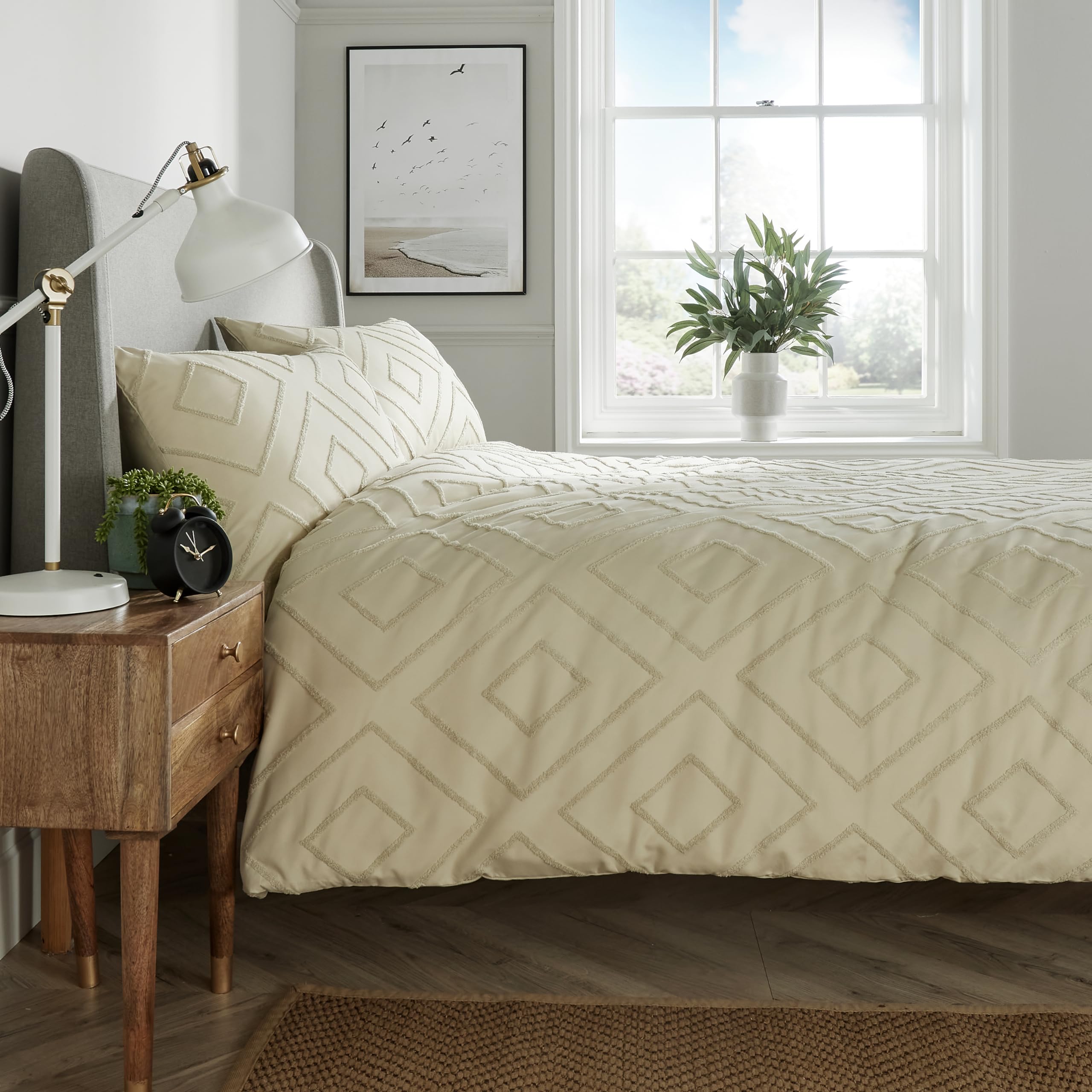 Olivia Rocco Como Duvet Cover Set Luxury Tufted Easy Care Bedding Quilt Cover Sets With Pillowcases, King Natural