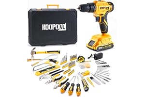 KOOPOOL Tool Kit Box Drill Set with 21V Cordless Drill, Tool Box with Drill, Hand Drill Set for Men, Power Tool Combo for Home Repair, DIY, Handyman