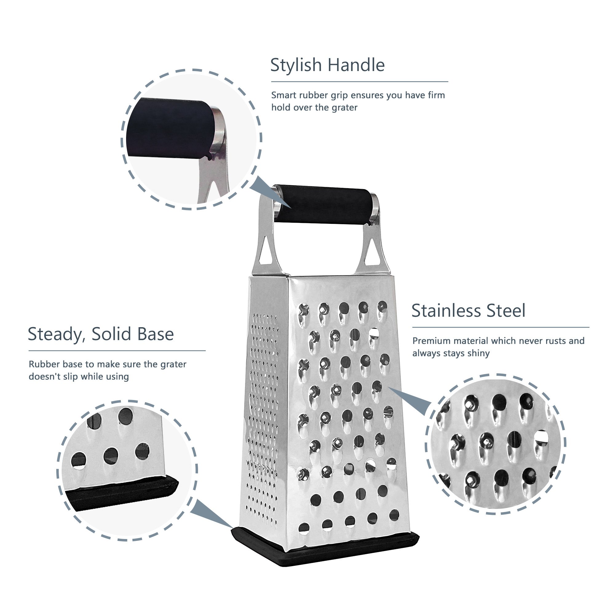 K BASIX Cheese Grater & Shredder Stainless Steel 4 Sided Box Grater