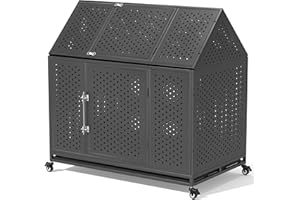 REXWELTEN 48 inch Heavy Duty Dog Crate with Self-Locking Latch, Extra Large Kennel with Pointed Roof, Indestructible and Escape-Proof Pet Cage for High Anxiety Dogs, XL, Black