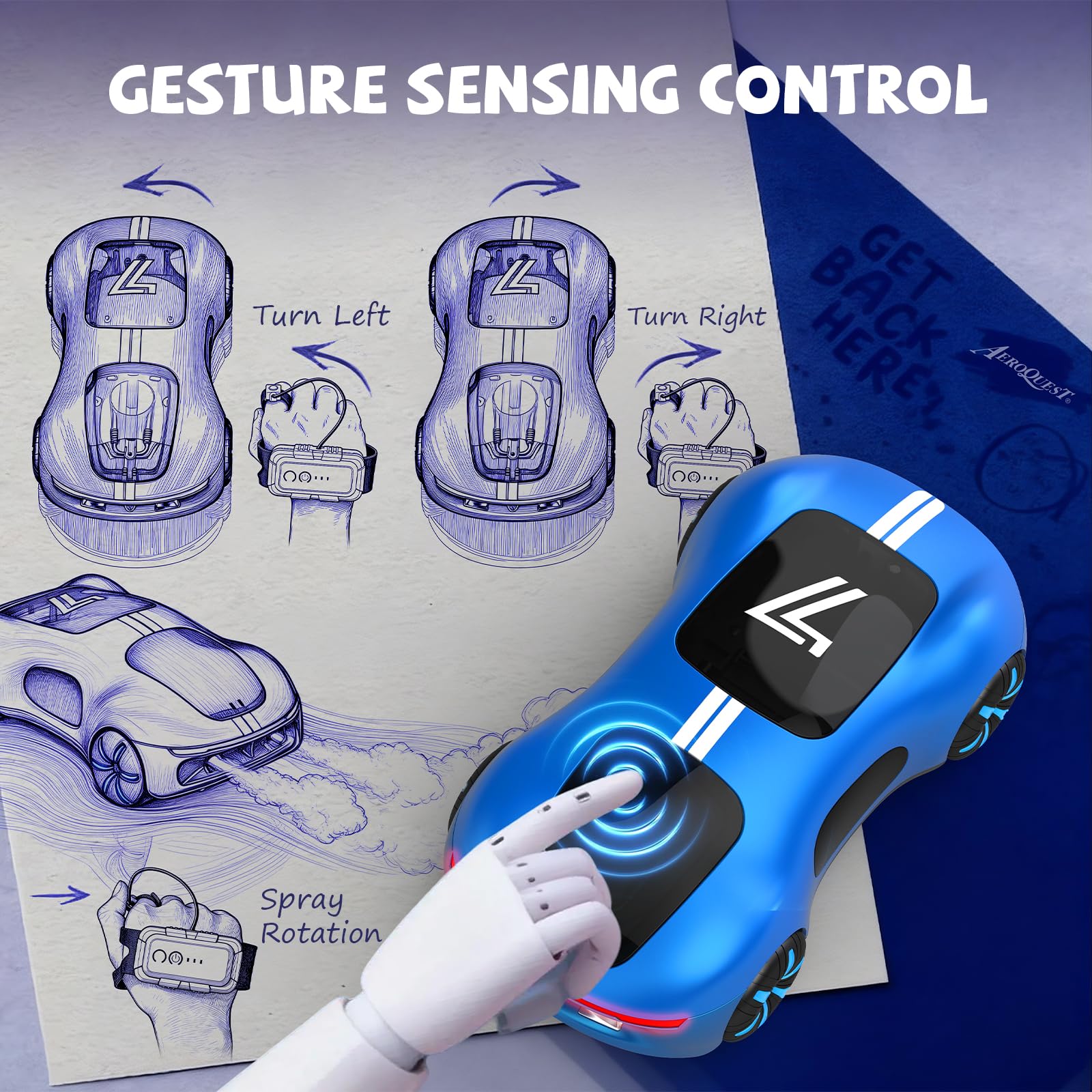 AEROQUEST Ferngesteuertes Auto Spielzeugauto,Aufladbar Gestensensor RC Stunt Auto mit Licht und Sprühen,2,4 GHz RC Drift Spielzeugauto Geschenk für Kinder ab 6 7 8 9 10+ Jahre Jungen Mädchen 8