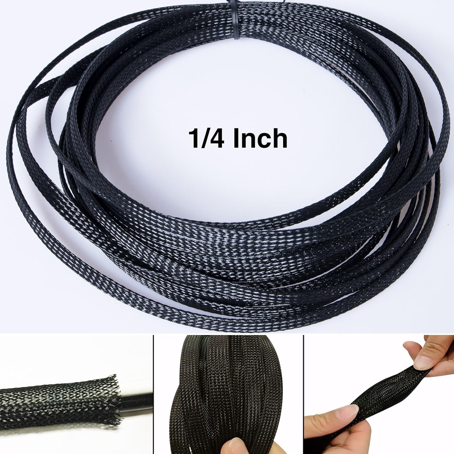 Besteek 50ft - 1/2 Inch & 1/4 Inch Nylon Expandable Braided Cable Sleeving, Braided Wire Sleeve, Cable Sheath Mesh Wire Loom: Home Audio & Theater