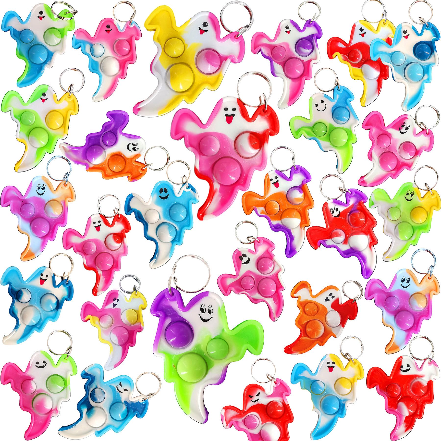 Photo 1 of 100 Packs Bulk Halloween ghost Fidget Bubble Mini Pop Keychain?Halloween Party Favors Supplies and Student Prizes