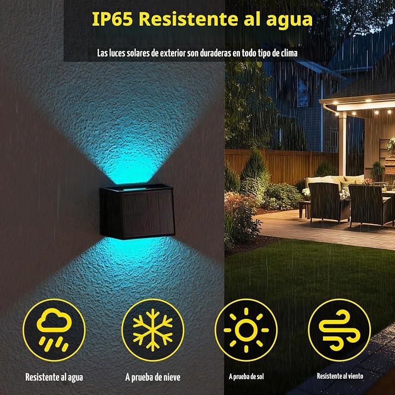 RGB Aplique Solar Pared Exterior, 2 Pack 8 Colores en Ciclo, IP65