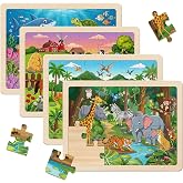 Puzzles for Kids Ages 3-5, Set of 4 Packs with 24 Piece | Wooden Jigsaw Puzzles, Preschool Educational Learning Toys Gifts for 3 4 5 6 Year Old Boys and Girls