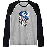 Los Angeles Mexican Sugar Skull Blue White Design Raglan Baseball Tee