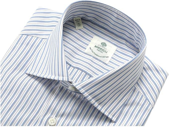Amazon Co Jp ルイジボレッリ ルイジボレリ Luigi Borrelli 21aw コットンツイルストライプセミワイドカラー シャツ Luciano ホワイト サックスブルー グレー ブラウン 39 メンズ 服 ファッション小物