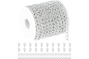 YOUBEIYEE 33ft/10m Cable Link Chain for Jewelry Making Light Silver Plated Aluminum Jewelry Chains Bulk with Jump Rings and Lobster Clasps