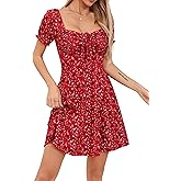 Missufe Women's Puff Short Sleeve Fit and Flare Casual Drawstring Floral Mini Sun Dresses 2025 Summer Vacation
